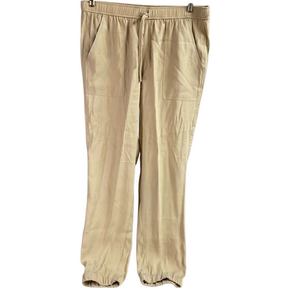 VANHEUSEN Women’s Khaki Stretch Extensible Barrel Leg Drawstring Pants Sz 10